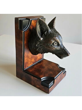 Vintage-Style Hand-Cast Fox Head Bookend - Faux Burl Wood & Bronze Finish